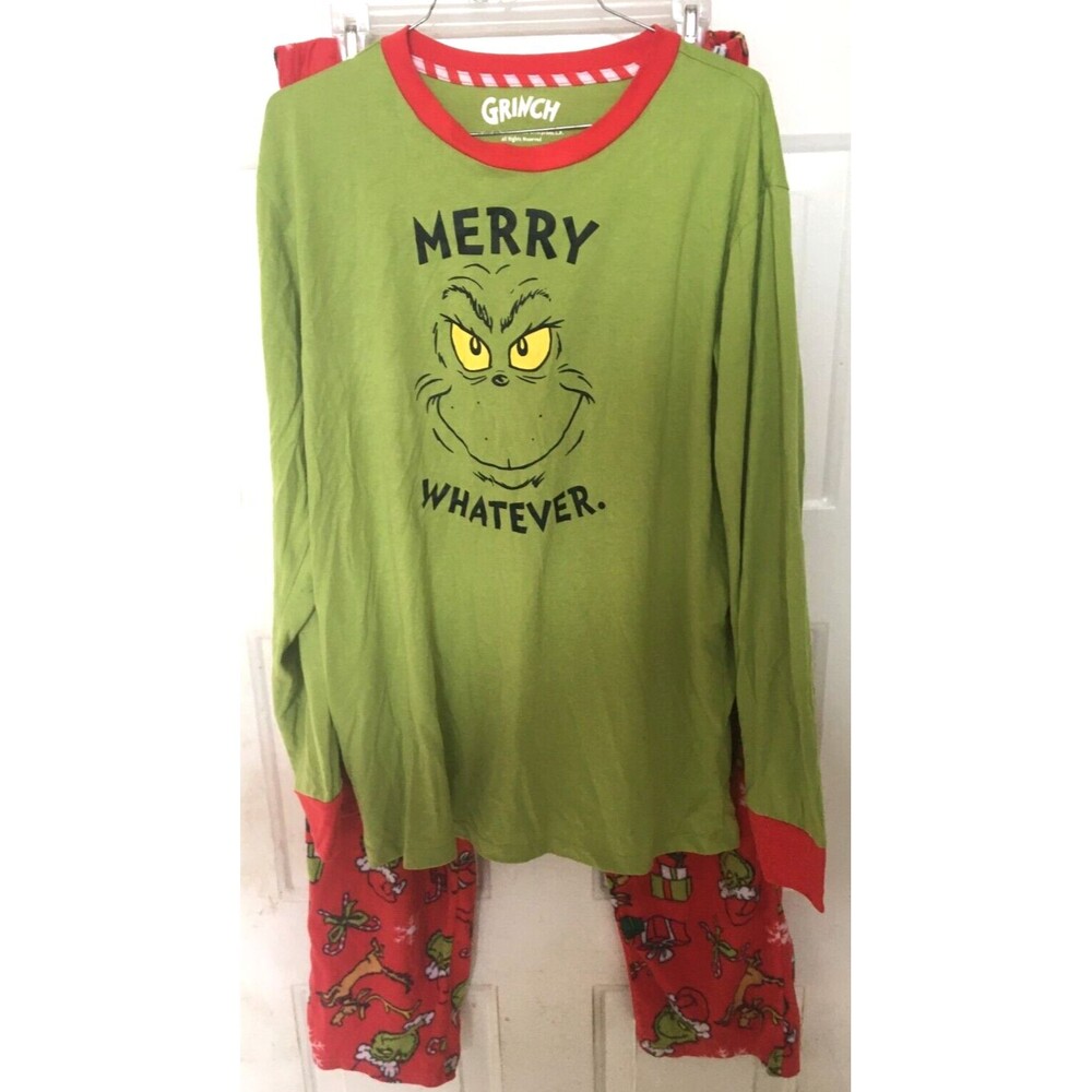Grinch Christmas Holiday Pajama Set Mens Bottom Large (36-38) Top Large (42-44)